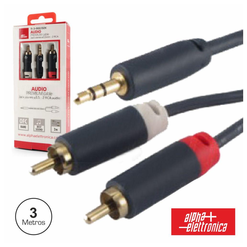 Cabo Jack 3.5mm Macho St / 2-Rca Macho Premium 3m Blister (imagem para) Cabo Jack 3.5mm Macho St / 2-Rca Macho Premium 3m Blister