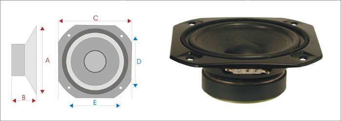 Altifalante Médio 5" 60w - Quadrado (imagem para) Altifalante Médio 5" 60w - Quadrado