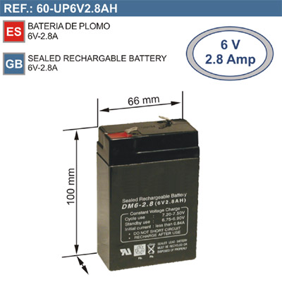 (imagem para) Bateria 6V 2,8A (66x100x33)