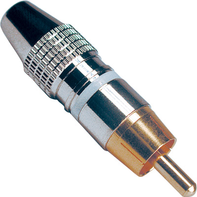 Ficha RCA Macho Dourada Metálica - Branco (imagem para) Ficha RCA Macho Dourada Metálica - Branco