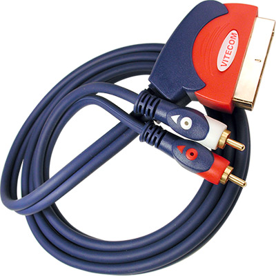Cabo Scart Macho - 2xRCA - 1,5mt Dourado (imagem para) Cabo Scart Macho - 2xRCA - 1,5mt Dourado