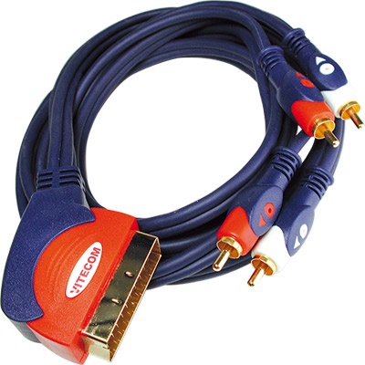 Cabo Scart Macho - 4xRCA - 1,5mt Dourado (imagem para) Cabo Scart Macho - 4xRCA - 1,5mt Dourado