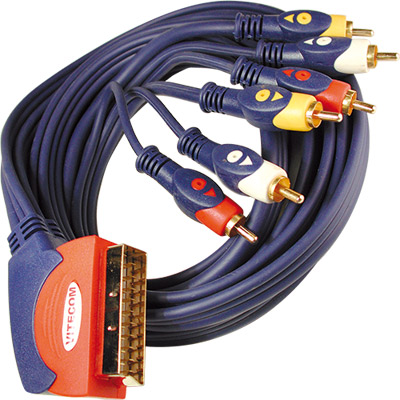 Cabo Scart Macho - 6xRCA - 1,5mt Dourado (imagem para) Cabo Scart Macho - 6xRCA - 1,5mt Dourado