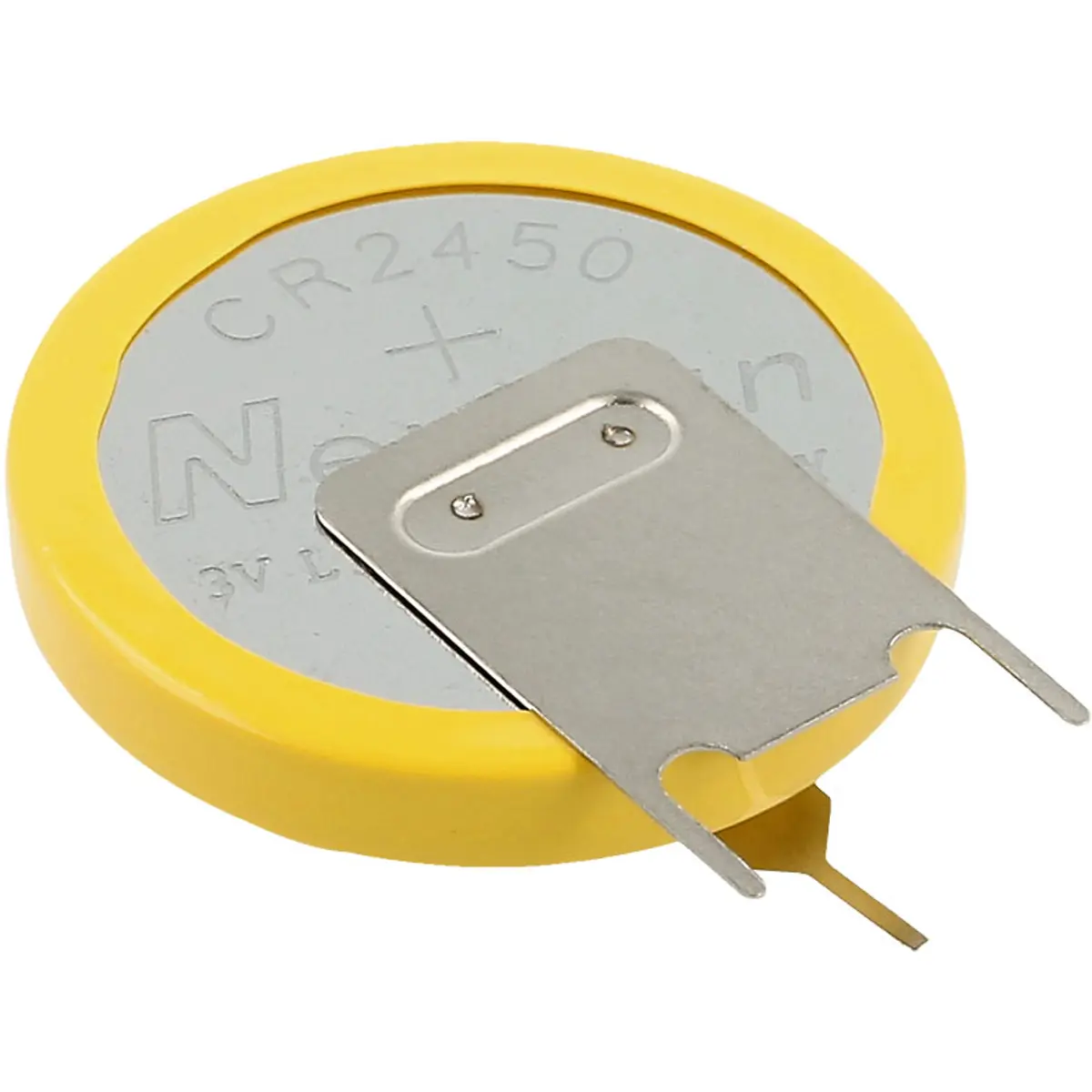 Pilha de lítio CR2450 3.0V 540mAh c/ 3 pinos - vertical (imagem para) Pilha de lítio CR2450 3.0V 540mAh c/ 3 pinos - vertical