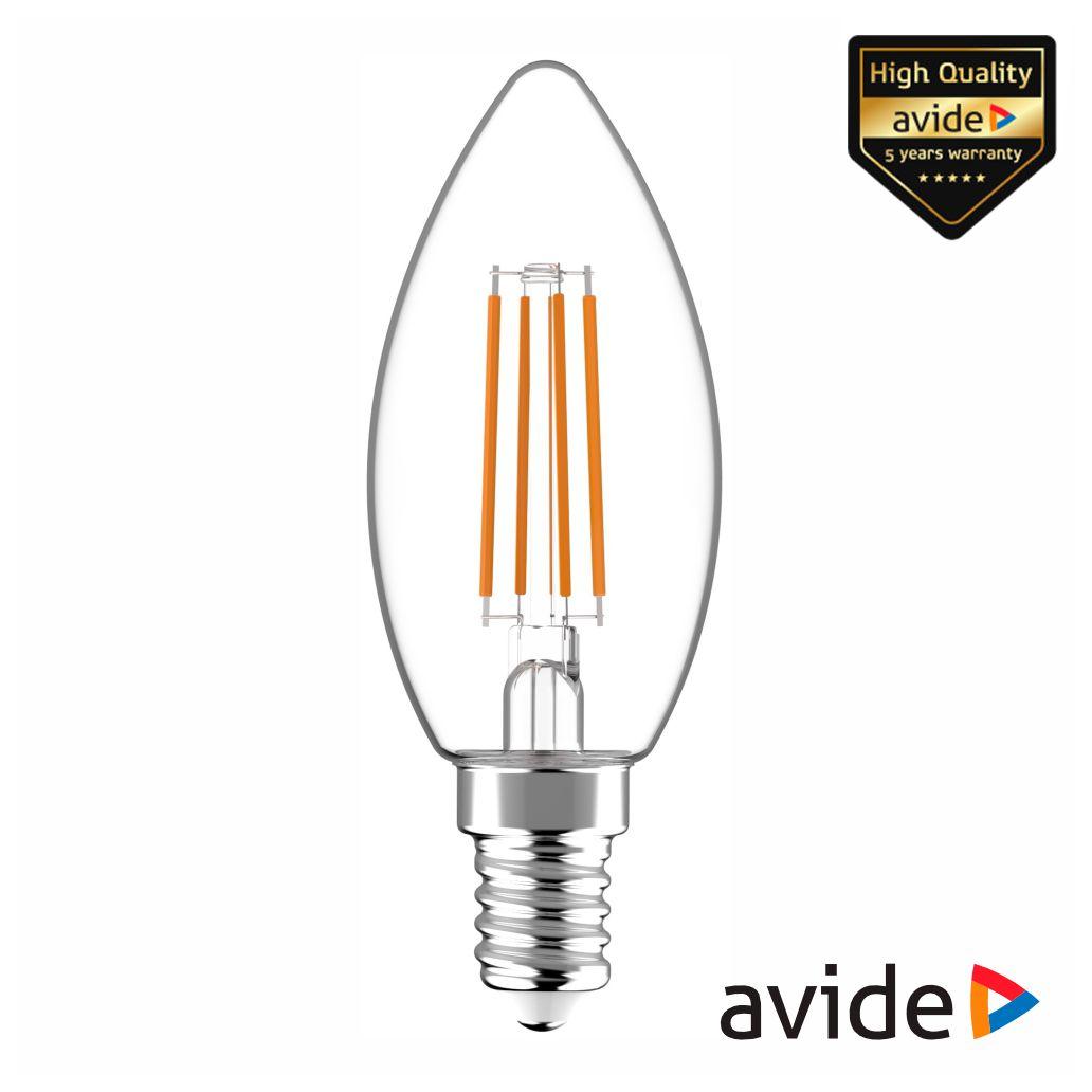 Lâmpada LED E14 Vela Filamento 4.5W 230V 4000K 470lm AVIDE (imagem para) Lâmpada LED E14 Vela Filamento 4.5W 230V 4000K 470lm AVIDE