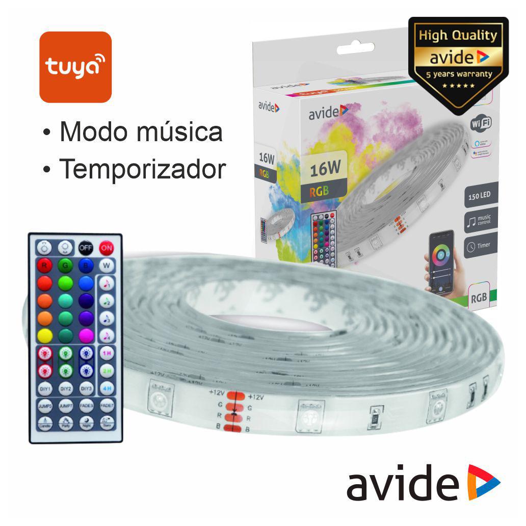 Kit Fita LED RGB 12V 5m IP65 WIFI+ IR TUYA AVIDE (imagem para) Kit Fita LED RGB 12V 5m IP65 WIFI+ IR TUYA AVIDE