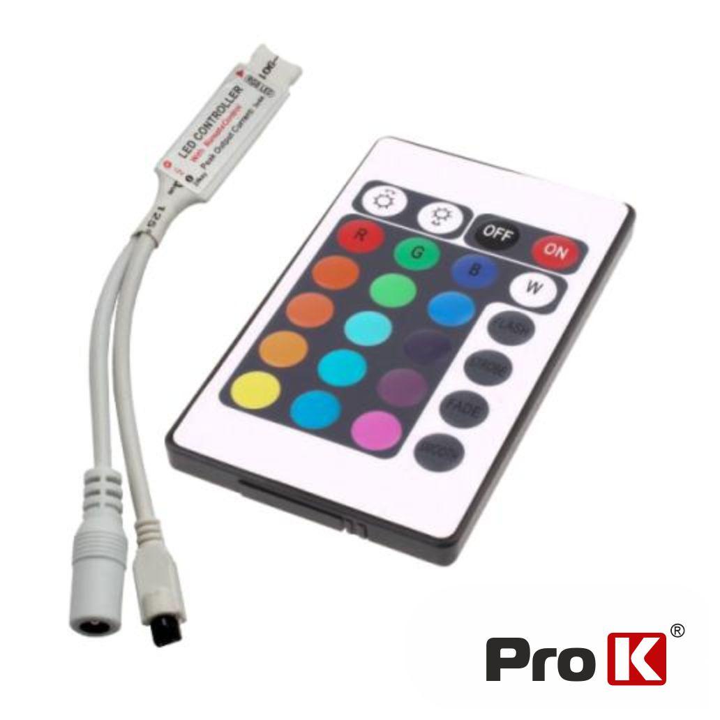 Controlador P/ Fita LEDS RGB 12V C/Comando PROK (imagem para) Controlador P/ Fita LEDS RGB 12V C/Comando PROK