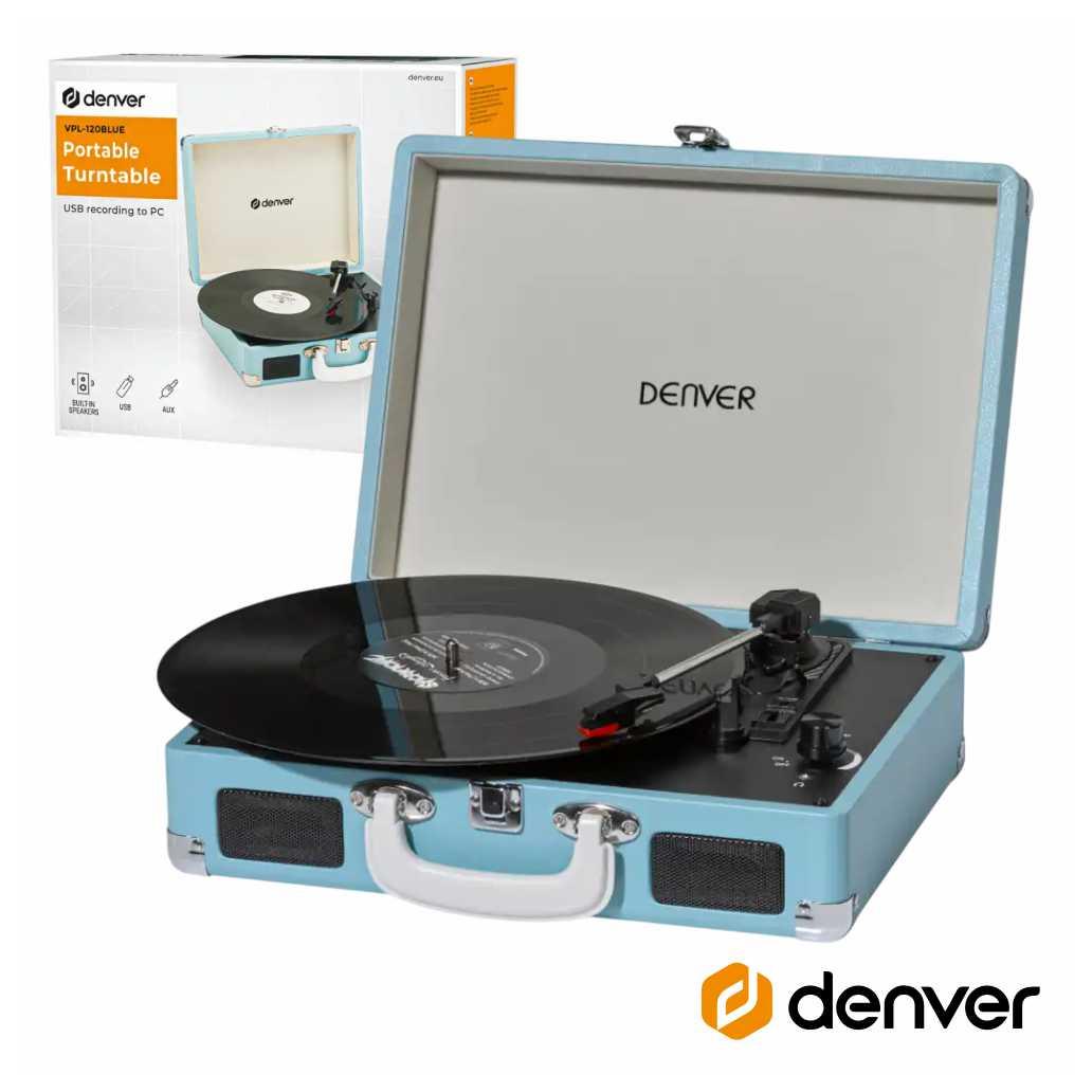 Gira-Discos 33/45/78RPM Vintage 2x10W Azul (imagem para) Gira-Discos 33/45/78RPM Vintage 2x10W Azul