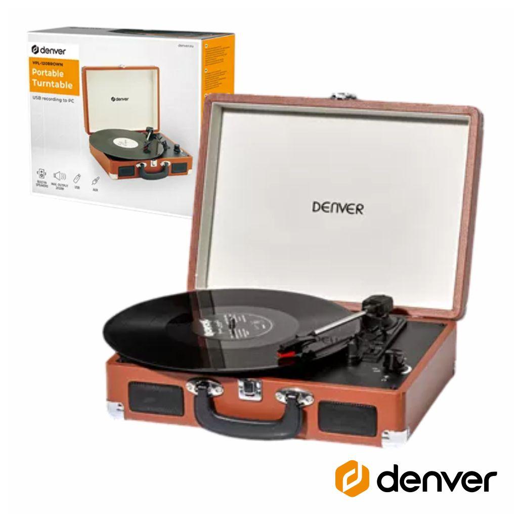 Gira-Discos 33/45/78RPM Vintage 2x10W Castanho DENVER (imagem para) Gira-Discos 33/45/78RPM Vintage 2x10W Castanho DENVER