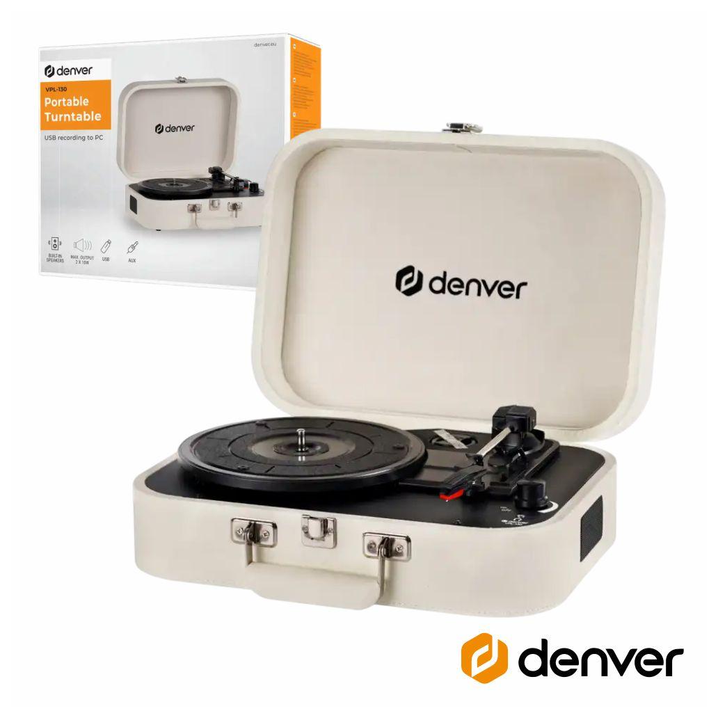 Gira-discos 33/45/78rpm Vintage 2x10w Bege DENVER (imagem para) Gira-discos 33/45/78rpm Vintage 2x10w Bege DENVER