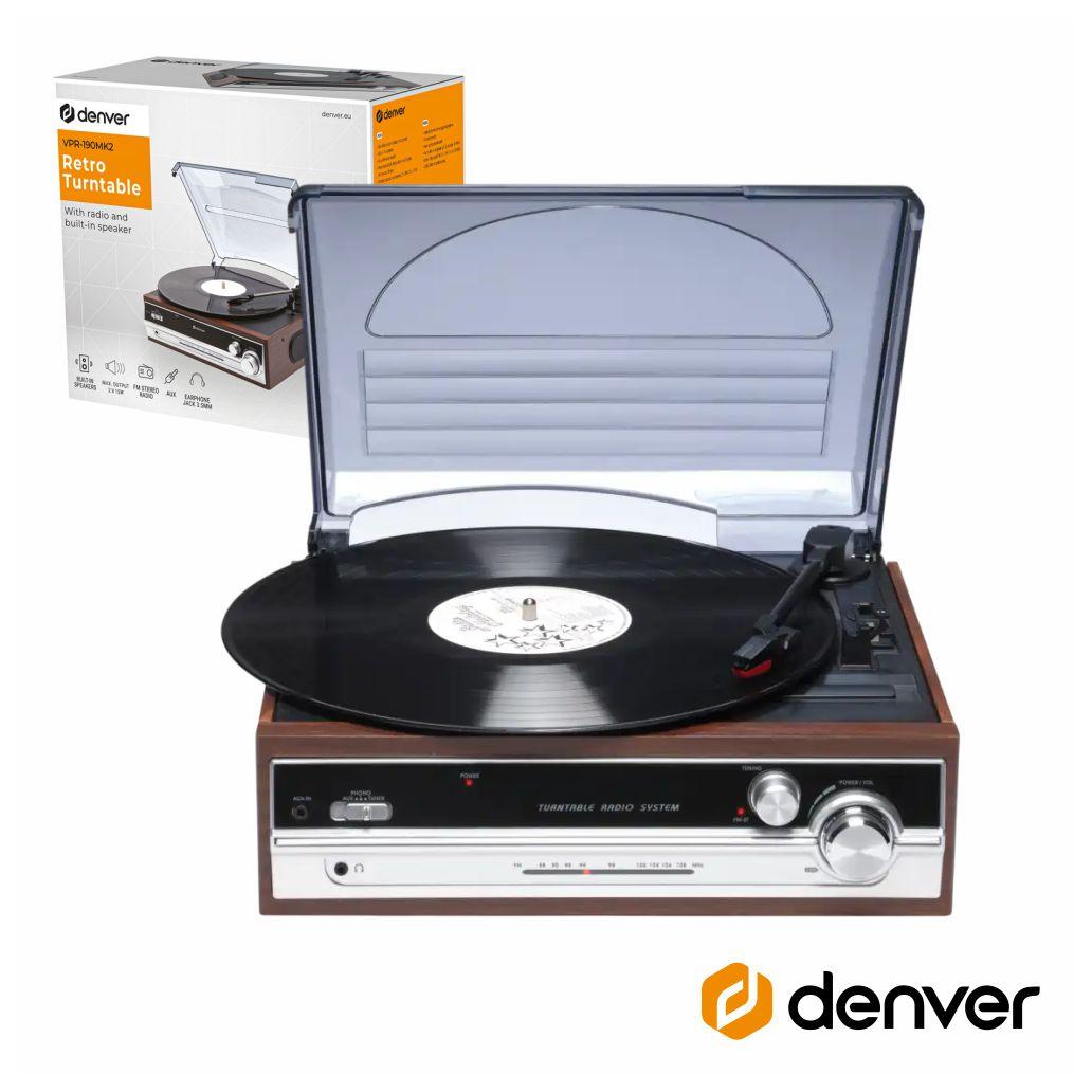 Gira-Discos 33/45/78RPM Vintage AUX/FM DENVER (imagem para) Gira-Discos 33/45/78RPM Vintage AUX/FM DENVER