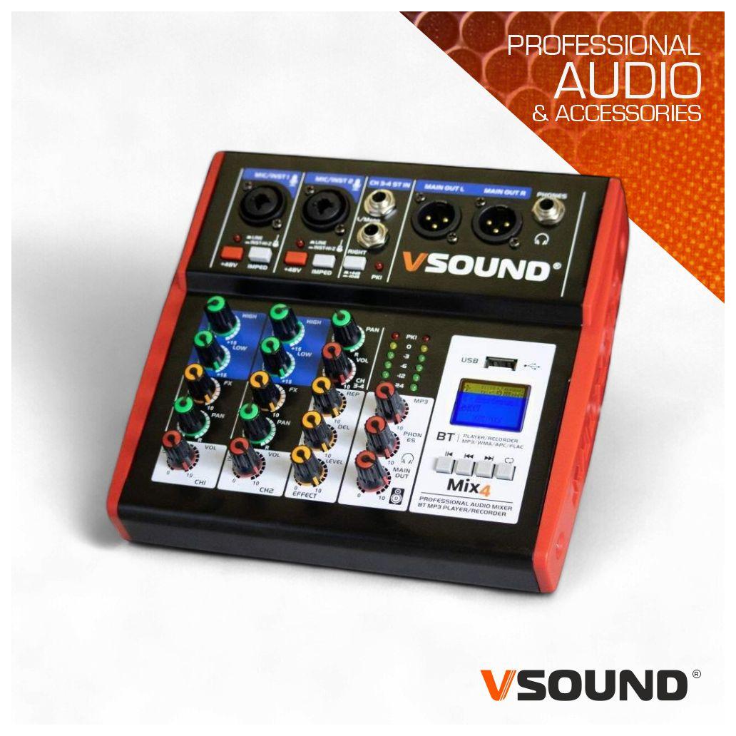 Mesa De Mistura 4 Canais C/ BT/LCD/USB/PC/PHANTOM VSOUND (imagem para) Mesa De Mistura 4 Canais C/ BT/LCD/USB/PC/PHANTOM VSOUND