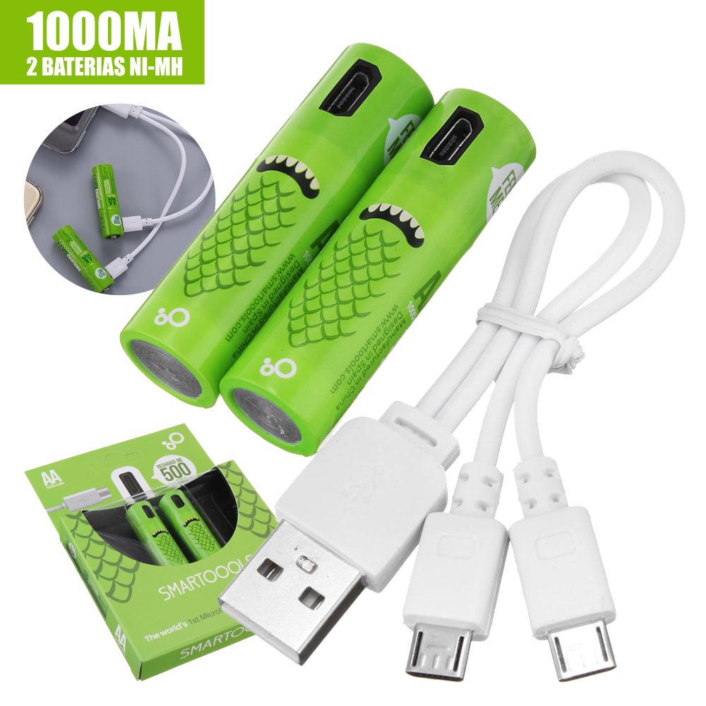 Bateria Ni-Mh AA 1.2V 1000ma C/ USB E Cabo 4x Blister (imagem para) Bateria Ni-Mh AA 1.2V 1000ma C/ USB E Cabo 4x Blister
