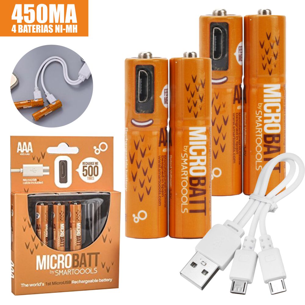Bateria Ni-Mh AAA 1.2V 450ma C/ USB E Cabo 4x Blister (imagem para) Bateria Ni-Mh AAA 1.2V 450ma C/ USB E Cabo 4x Blister