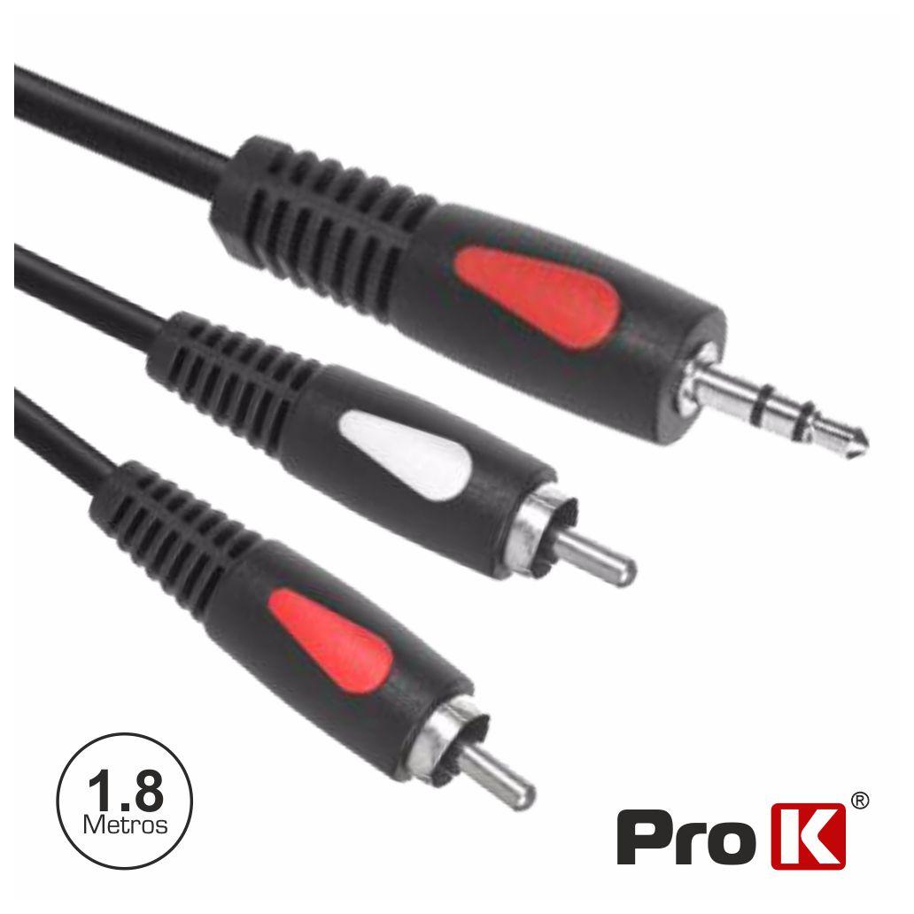 Cabo Jack 3.5mm Macho St / 2-Rca Macho 1.8m PROK (imagem para) Cabo Jack 3.5mm Macho St / 2-Rca Macho 1.8m PROK