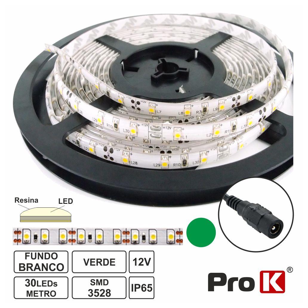 Fita 150 LEDS 3528 Impermeável Verde 12V 5m PROK (imagem para) Fita 150 LEDS 3528 Impermeável Verde 12V 5m PROK