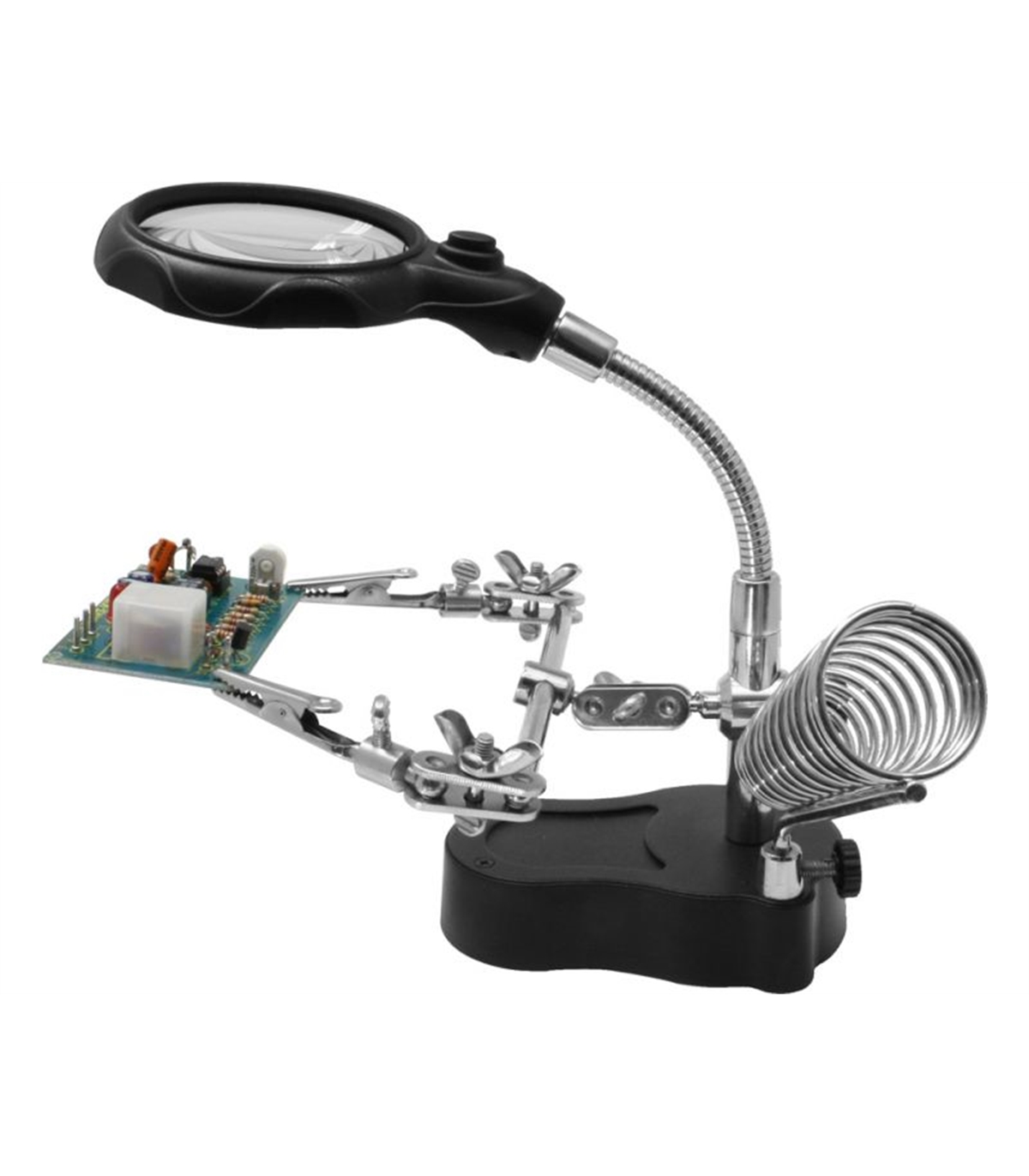 SUPORTE ARTICULADO C/ LUPA PINÇAS SUPORTE FERRO E LED DONAU (imagem para) SUPORTE ARTICULADO C/ LUPA PINÇAS SUPORTE FERRO E LED DONAU