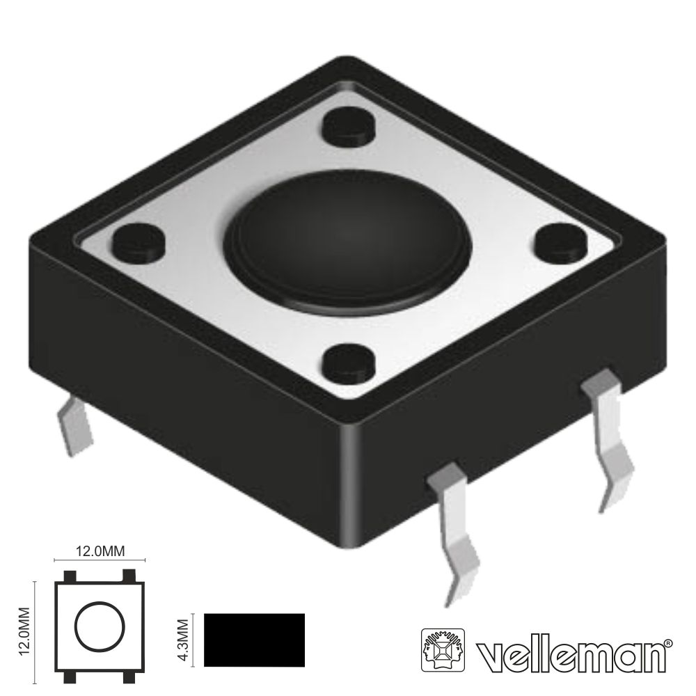 Interruptor Micro Switch 12x12mm Altura 4.3mm VELLEMAN (imagem para) Interruptor Micro Switch 12x12mm Altura 4.3mm VELLEMAN
