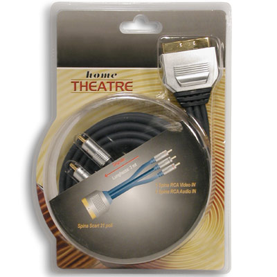 Cabo Scart Dourado Macho - Macho 3mt 8mm (imagem para) Cabo Scart Dourado Macho - Macho 3mt 8mm