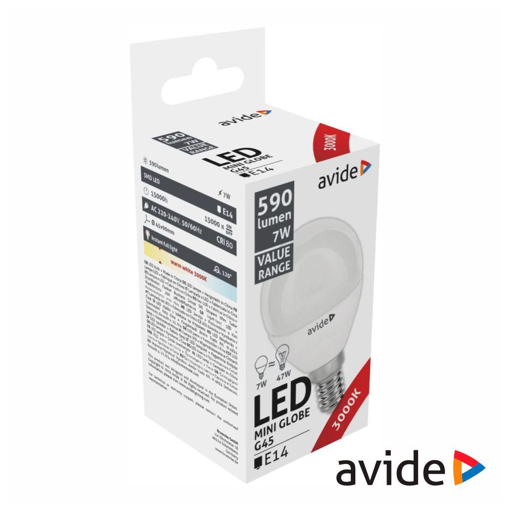 Lâmpada LED E14 GLOBO 7W 230V 3000K 590lm Value Range AVIDE (imagem para) Lâmpada LED E14 GLOBO 7W 230V 3000K 590lm Value Range AVIDE