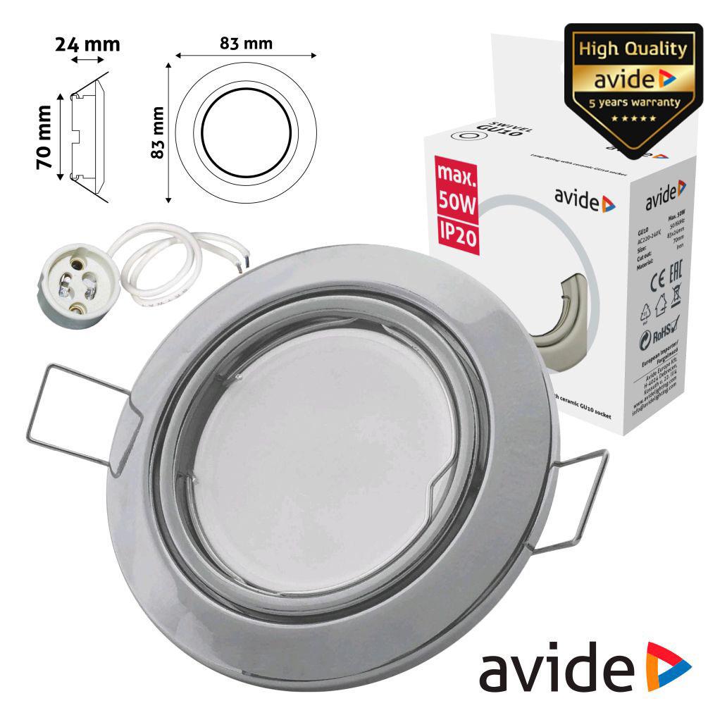 Aro Redondo Ajustável Cónico Cromado P/ MR16-GU10 AVIDE (imagem para) Aro Redondo Ajustável Cónico Cromado P/ MR16-GU10 AVIDE