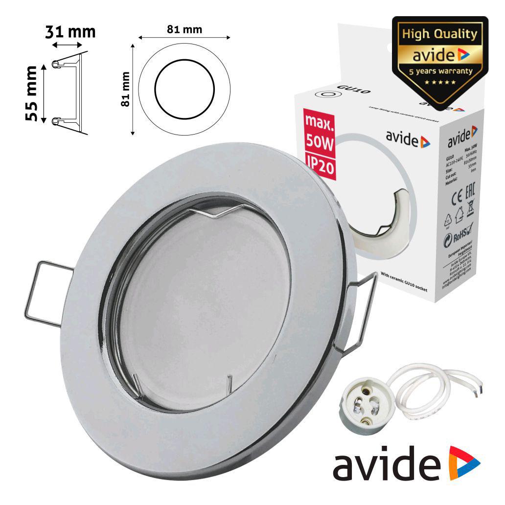 Aro Redondo Fixo Cromado P/ MR16-GU10 AVIDE (imagem para) Aro Redondo Fixo Cromado P/ MR16-GU10 AVIDE