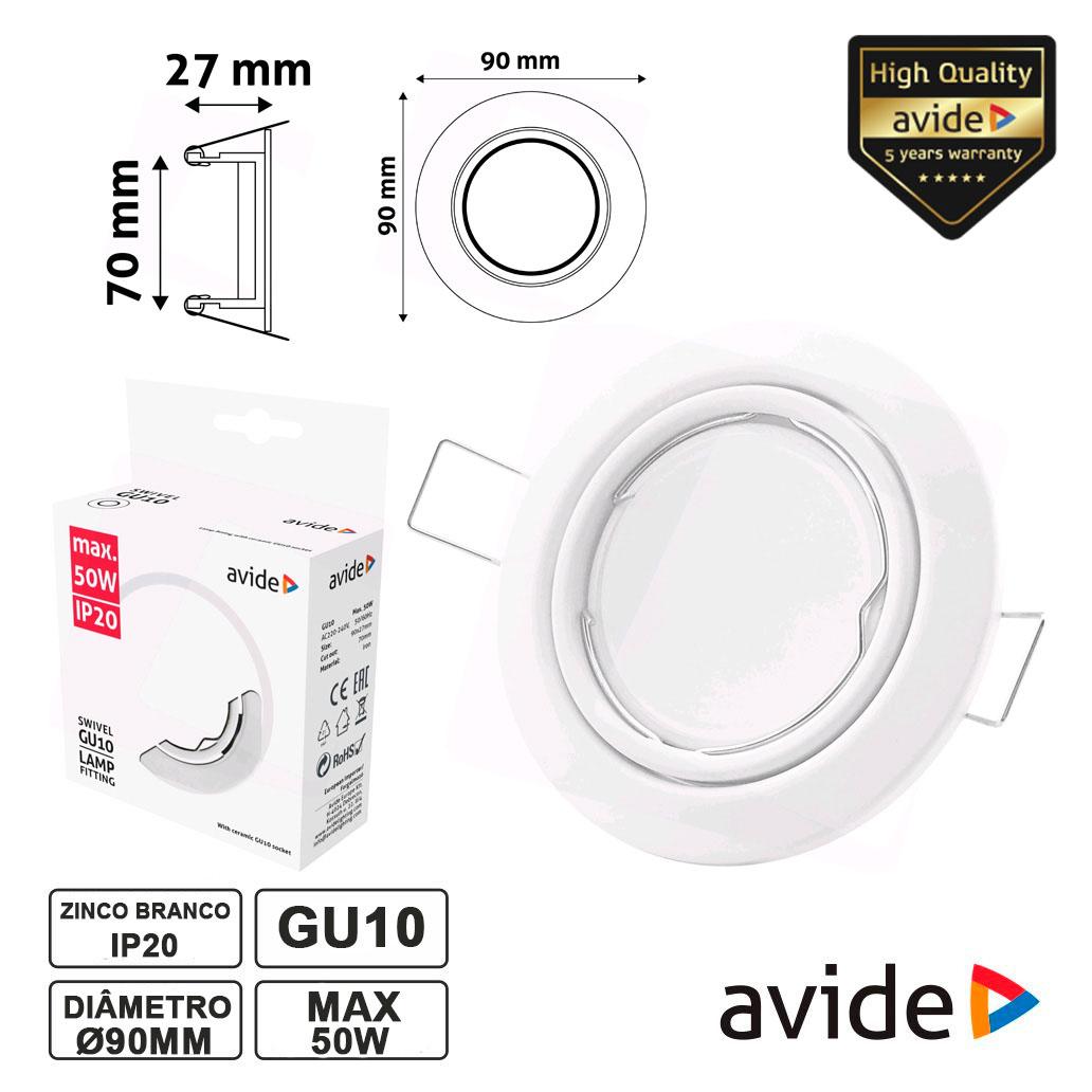 Aro Redondo Ajustável Branco P/ MR16-GU10 AVIDE (imagem para) Aro Redondo Ajustável Branco P/ MR16-GU10 AVIDE
