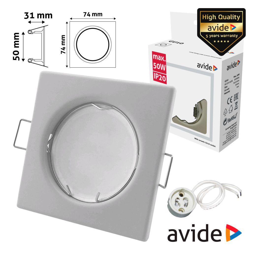 Aro Quadrado Fixo Branco P/ MR16-GU10 AVIDE (imagem para) Aro Quadrado Fixo Branco P/ MR16-GU10 AVIDE