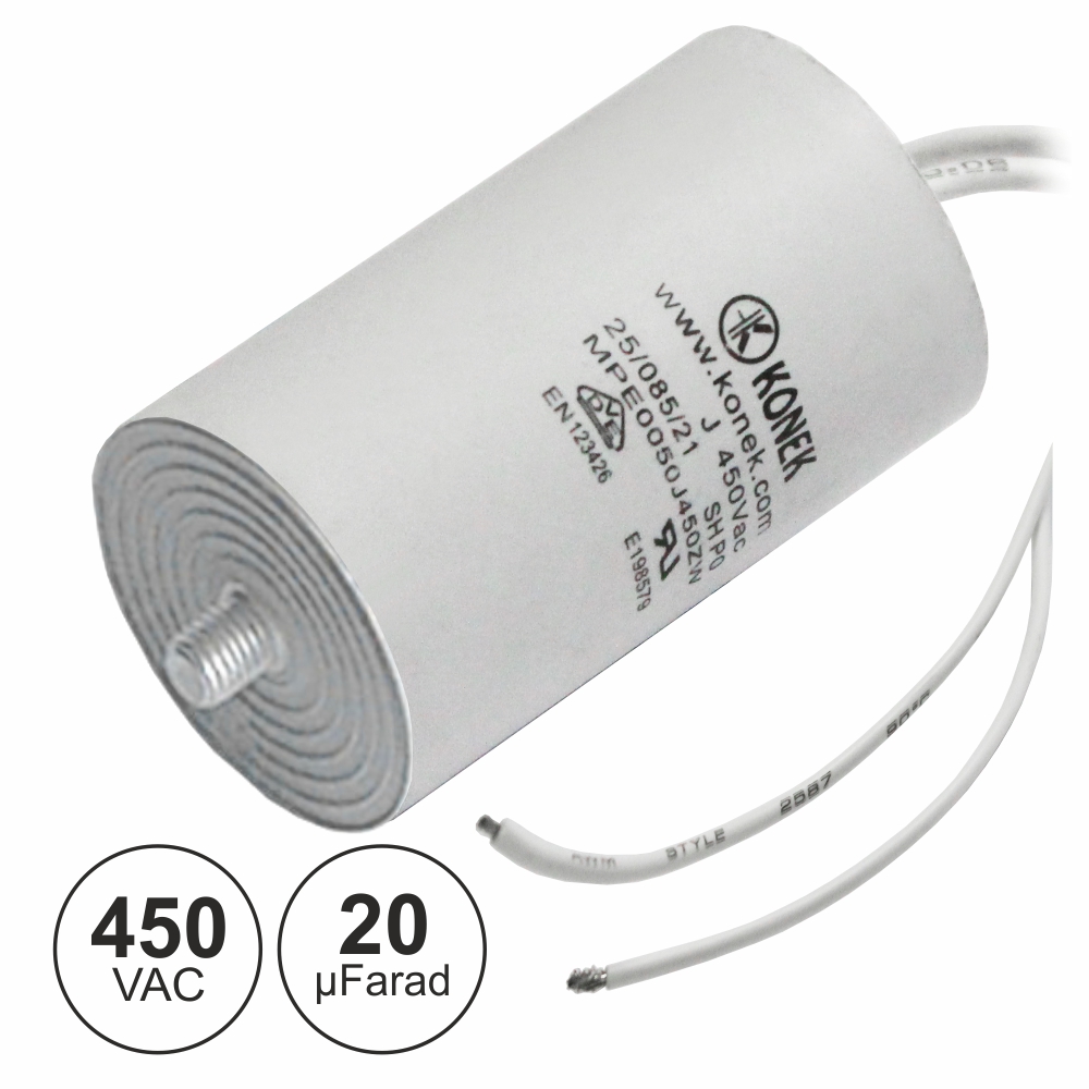 CONDENSADOR ARRANQUE 20UF 450V + TERRA C/ FIOS (imagem para) CONDENSADOR ARRANQUE 20UF 450V + TERRA C/ FIOS