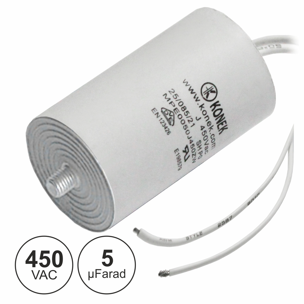 CONDENSADOR ARRANQUE 5UF 450V + TERRA C/ FIOS (imagem para) CONDENSADOR ARRANQUE 5UF 450V + TERRA C/ FIOS