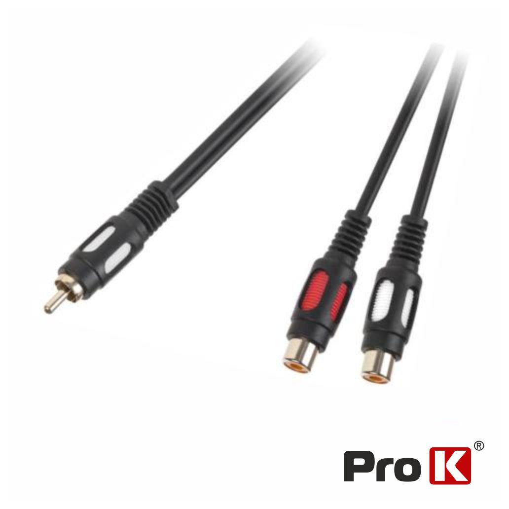 Cabo 2-RCA Fêmea / RCA Macho Dourado 25cm PROK (imagem para) Cabo 2-RCA Fêmea / RCA Macho Dourado 25cm PROK