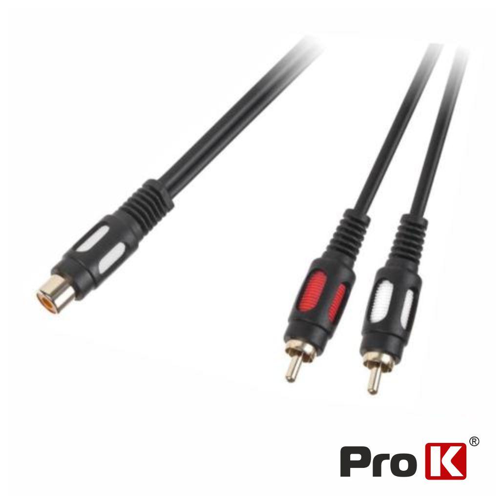 Cabo RCA Fêmea / 2-RCA Macho Dourado 25cm PROK (imagem para) Cabo RCA Fêmea / 2-RCA Macho Dourado 25cm PROK
